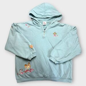 Vintage Disney Bambi Blue Hoodie Pullover Women Large Embroidered Thumper Flower